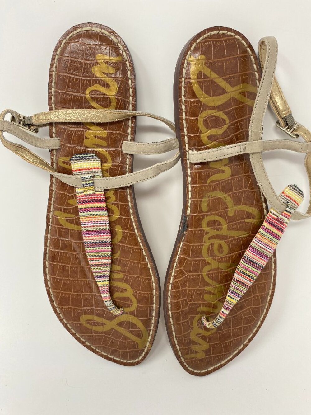 Sam Edelman Sandals Womens 10M Brown Gigi Crocodile Embossed Ankle Strap Strappy